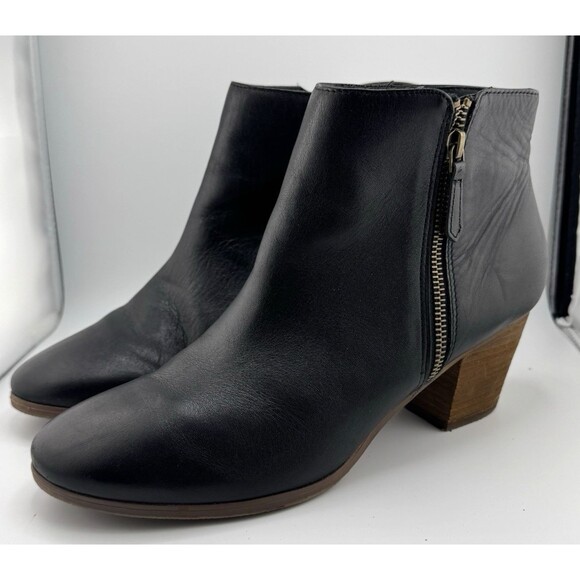 Crown Vintage Bootie Womens Size 10M Black Leather Ankle Boots outer zip - Picture 2 of 7